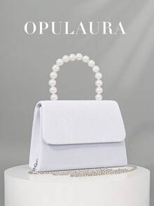 OpulAura 女士浪漫仿珍珠手提包，奢华天鹅绒晚宴包，手拿包，适合派对/婚礼/约会/圣诞节、生日活动、正式场合，配有可拆卸链条 - 白色 - 查看 2