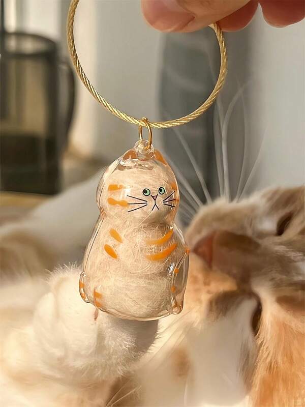 1pc Cute Transparent Pet Cat Hair Collector Box Key Chain, Decorative Bag Hanger, Cat Hair Ball Storage Accessory, Suitable For Bags, Keys Decorations, Gifts For Friends And Family