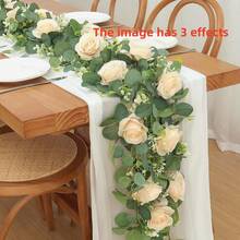 1pc 1.8m / 2.2m Artificial Eucalyptus Flower Garland, With Flowers, 6 /10 White Rose Vine Flower Garland, Home Decoration, Artificial Vine, Green Plant Flower Garland, Wedding Party Center Decoration, Table Decoration, Pipe Decoration - White - View 16
