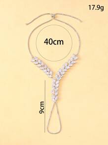 1pc Vintage Minimalist Wheat & Leaf Wrap Around Finger Ring Bracelet, Zirconia Decorated Brides Accessory