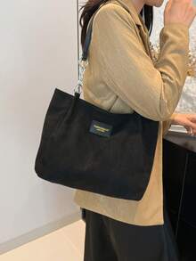 1 pièce Sac fourre-tout à l'épaule, grande capacité, fermeture à glissière, mode et polyvalent pour le trajet, les voyages, les achats, les sorties, cadeau pour les adolescentes, les étudiantes et les femmes actives. Convient pour le bureau, l'école, le travail, les affaires, le trajet, l'extérieur, les voyages - Noir - Voir 4