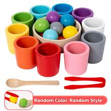 Wooden Color Sorting Toy Set With Cups And Balls, Fine Motor Skills Training Pinching Beads Game, Suitable As Birthday And Christmas Educational Toy Gift