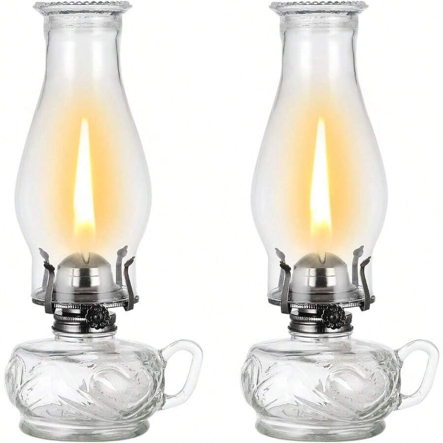 2 Pack Rustic Large Oil Lamp With Handle Vintage Glass Kerosene Lamp Antique Oil Lamps For Indoor Use Emergency Lighting Hurricane Lamp Black Chamber Oil Lantern 12.6 Height - ClearBlack2 - View 1