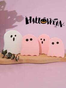 4 件可爱鬼魂系列木制工艺品万圣节装饰，创意家居桌面装饰用品 - 彩色 - 查看 4