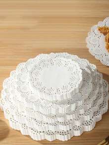 100 Pcs Round White Paper Doilies, Lace Paper Place Mats Rustic Scallop Doily Disposable Paper Table Pads For Food Cakes Crafts Party Weddings Tableware Decor - White - View 6