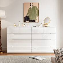 10 Drawer Dresser, 55" Dresser For Bedroom, High Gloss Dresser, Chest Of Drawers, Black, White - 白色 - 查看 2