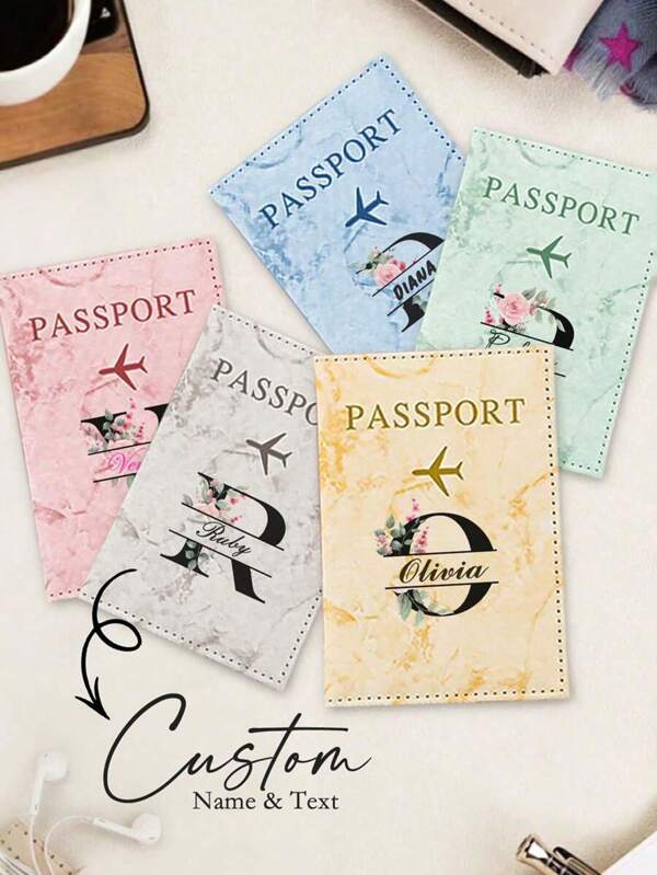 Porta-Passaporte Personalizado Mini com Nome, Projetado com Avião, Amor e Outros Elementos, Organizador de Documentos de Viagem e Porta-cartões, Adequado para Presentes e Uso Diário, Elegante e Bonito, Resistente e Durável, Adequado para Viagens, Viagens de Negócios, Presentes para Família, Amigos, Namorados, Presentes de Aniversário, Presentes de Feriado, Presentes de Natal