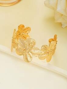 1pc European & American Style Gold-Plated Flower Shaped Bracelet, Combining Eastern Rose Element And Western Fashion To Create An Exotic Vibe, Suitable For Parties, Gifts, Daily Wear, Stunning Appearance - 金黃色 - 查看 4