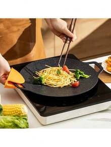 1 件不锈钢双柄韩式烧烤盘，家用电烤箱托盘，多功能户外露营烧烤盘，便捷电炉灶烤盘