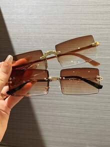 2 件女式无框复古矩形金属太阳镜，经典时尚眼镜，适合户外旅行海滩度假休闲日常佩戴，防紫外线驾驶太阳镜，适合女士遮阳外出装户外海滩海滨度假，是送给家人和朋友的礼物 - 2PCS組合裝B - 查看 2