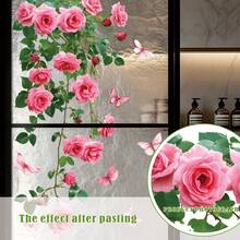 1pc Pink Flower Wall Sticker, Bathroom Wall Decal, Home Decor Sticker, Living Room Bedroom Wall Sticker, Kids Room Wall Decal, Door Sticker, Girls Room Decoration - Multicolor - View 11