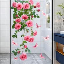1pc Pink Flower Wall Sticker, Bathroom Wall Decal, Home Decor Sticker, Living Room Bedroom Wall Sticker, Kids Room Wall Decal, Door Sticker, Girls Room Decoration - Multicolor - View 8