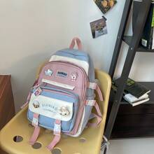 2022 新しい女性の韓国語バージョン原宿インスタイルコントラストカラー中学生バックパックファッション学生バックパック学生スクールバッグ - 紫のトランペット - チェックする 8