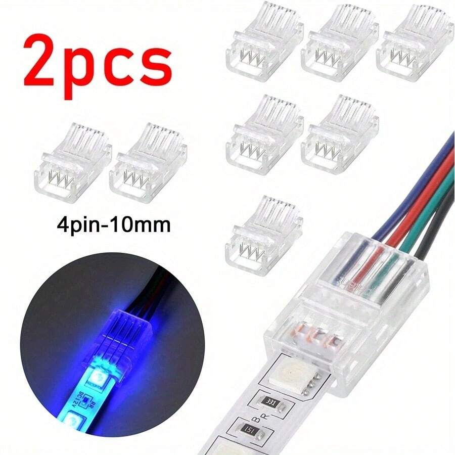 2pcs 4-Pin Transparent Crystal Light Strip Connector, LED Strip Joiner