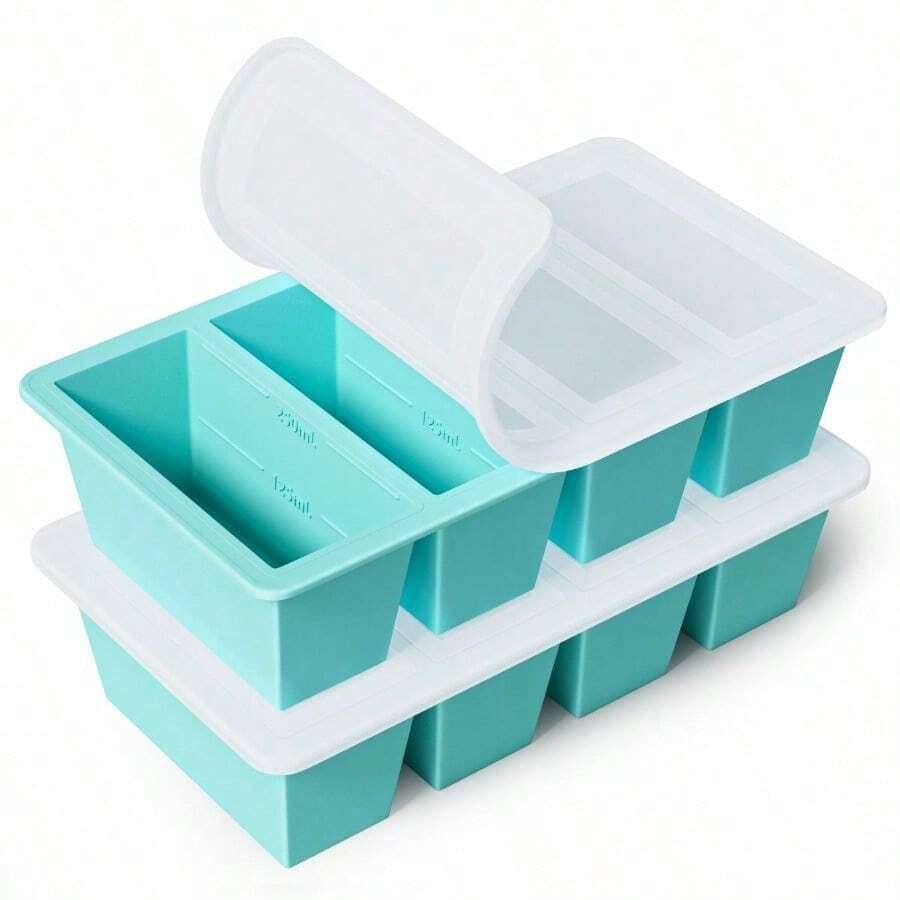 Silicone Freezer Tray With Lid 2 Pack 1 Cup Freezing Food Molds Make Perfect Soups Extra Large Ice Cubes For Meal Prep Sauces Soups Stews Broths Oven And Dishwasher SafeAqua