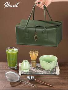 shoxil 7 件套高级抹茶茶道套装 - 完整的日本传统套装，配有竹制搅拌器、茶碗、勺子和筛子，以及可作为礼物赠送的便携包（居家/咖啡馆/茶馆必备）返校