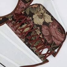 Womens Vintage 1920s Renaissance Lace Trim Corset Bustier, Retro Fashion - Bunga Coklat - View 7