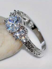 Nhẫn bạc Sterling 925 đính đá Cubic Zirconia vuông thanh lịch, Nhẫn đính hôn và cưới sang trọng dành cho nữ, Phụ kiện tinh tế - Bạc - Xem 10