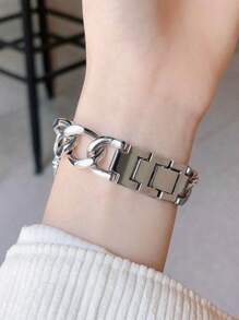 1pc Unisex Fashion Silver Metal Chain Watchband Strap Compatible With Apple Watch Ultra 49mm 46mm 45mm 44mm 42mm 40mm 41mm 38mm Series 10 9 8 7 SE Ultra 6 5 4 3 2 1