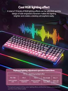 AULA F98 Three-Mode Mechanical Keyboard, 99-Key Arrangement, 19 Kinds Of RGB Lighting Effects, Shaft Body Hot-Swappable, Compatible With Windows, IOS And Systems, Large Battery Capacity, Suitable For Daily Office And E-Sports Games, And Can Be Connected To Notebooks/Computers And Other Devices.