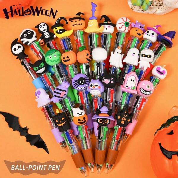 1/4/10/20/30/24 قطعة قلم حبر جاف ميني ملون بأربعة ألوان بتصميمات كرتونية جميلة لعيد الهالوين، هدايا للطلاب والأعياد، قلم حبر جاف ميني بأربعة ألوان، قلم ألوان للحرف، حبر بأربعة ألوان، طقم قرطاسية هدايا للطلاب، قلم ضغط بتعبئة 0.7 مم، أساسيات العودة إلى المدرسة، لوازم مدرسية، هدايا مفاجأة لعيد الهالوين
