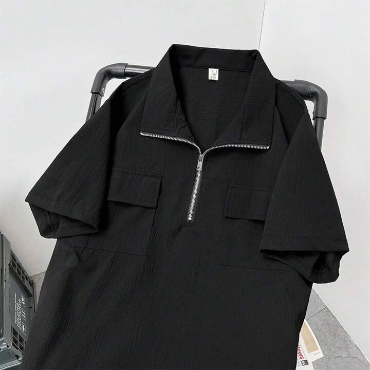 夏のハーフファスナーポロシャツ男日韓ミニ半袖Tシャツシャツ潮