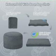 Bean Bag Chair For Kids 8-12, Toddler Beanbag Bed Corduroy, Convertible Child Bean Chair To Floor Mattress With Filler, Kid Reading Comfy Lounge Couch For Boys And Girls Bedroom, Grey - 深灰色 - 查看 11