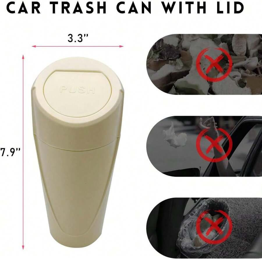 Car Trash Can Bin With Lid, Mini Leakproof Vehicle Side Door Cup Holder Trash Can With Lid, Multipurpose Organizer Portable Garbage Bin For Cup Holder Car Home Office (Beige) - Beige - View 1