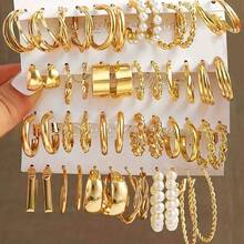 48-96 Pieces Fashionable, Elegant And Simple, Inlaid With Imitation Pearls, Love Butterfly Twist Hollow Design Earrings Set, Suitable For Women's Daily Light Luxury Collocation, To Participate In The Party Vacation Dating, Perfect Gift - 款式2(48PCS Golden) - 查看 2