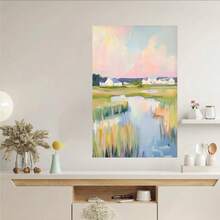 Framed Grandmillenial Nursery Pastel Landscape | Vintage Lowcountry Marsh Printable | Oil Painting Digital Art | Baby Room Wall Decor | Retro Style - Framed - View 2