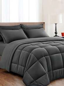 2/3 Pieces Set Of Thick Quilts For All Seasons, Fluffy And Warm Bedding Quilt, Large And Extra-Large Quilted Quilt Three Pieces Set, High-Quality Full Polyester Fiber Filling, Lightweight Breathable Quilted Quilt, Queen King Size Quilt Core, Machine Washable Bedding Quilt With Label, Includes Two Pillowcases, Does Not Include Pillow Cores,For Home Bedding And School Bedding Dorm Essentials - Dark Gray - View 5