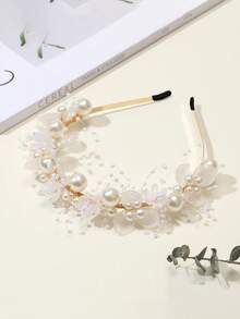 1pc Girls Elegant Pearl Flower Headband, Forest Sweet Headband, Alloy Material, Suitable For Girl, Daily Use, Ideal Choice For Gifts - Multicolor - View 2