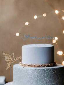 1pc Golden & Silver Anniversary Love Cake Topper, Metal Rhinestone Cake Decor For Wedding Anniversary, Valentine's Day, Birthday Party