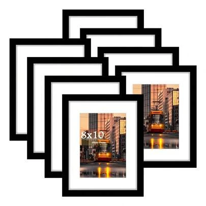 Un juego de 8 marcos de fotos decorativos (10 pulgadas 8 * 10), marcos de fotos de escritorio y de pared de 8x10, adecuados para exhibir documentos de certificado, carteles y otros marcos de fotos decorativos
