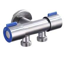 Vanne d'angle à trois voies à double commande, 1 entrée 2 sorties, vanne d'angle de robinet, noyau en laiton en acier inoxydable 304, valve à trois voies compagne des toilettes 1/2", connecteur de tuyau divisé multifonctionnel facile à installer, convient pour le lave-linge, le robinet mural de salle de bain, le connecteur de pomme de douche