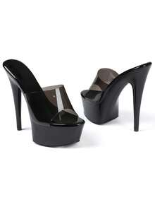 Women's High Heel Mule Sandals Platform Thin High Heel Peep Toe Sandals Summer Sexy Party Dancing Slingback Stiletto Pumps - 黑色 - 查看 4