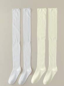 1 o 2 pares de calcetines hasta la rodilla para damas, calcetines gruesos blancos, calcetines largos hasta el muslo de color sólido a juego para botas
