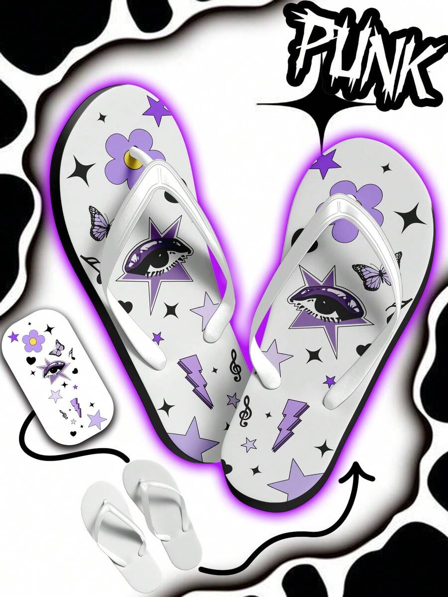 Customized Women's Flip Flops, 3D Printed Photo Personalized Thong Sandals, Comfortable For Indoor, Outdoor, Beach, Home, Gift For Lover, Mother, Father, Fiancée, Family, Friends, Siblings - White - View 1