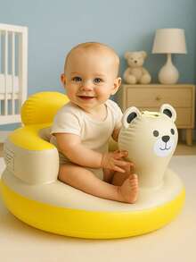 1pc Foldable Inflatable Baby Sofa With Cute Duck & Bear Design, Anti-Slip Bathtub Seat For Infant Sitting & Bathing
