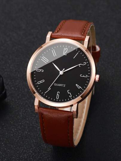 1pc Business Numeric Dial Quartz Wrist Watch, Stylishly view 4