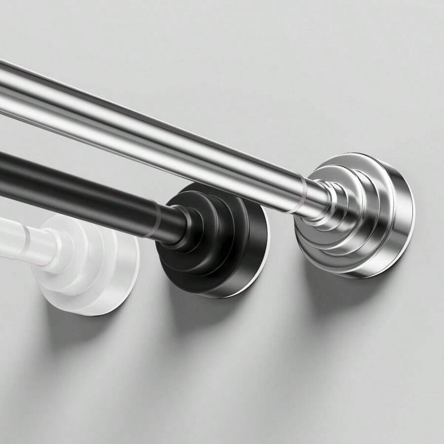 LOMILD 1 件多功能伸缩杆 - 无需钻孔，适用于浴帘、窗帘、门帘、衣柜储物和阳台晾衣场景 - 不锈钢材质，带有易于安装的塑料底座 - 有银色、黑色、白色、灰色可选；可调节张力窗帘杆，多种组合，无需钻孔不锈钢挂衣杆适用于浴室、衣柜、衣柜、浴室配件浴室装饰 - 多色-多尺寸 - 查看 1