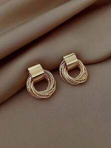 1pair Bridal Hollow Out Circle Earrings, Simple & Stylish Multi-Layered Wrap Stud Earrings For Women Party. Valentine's Day Accessories - 黃金2 - 查看 3