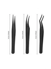 3支装不锈钢睫毛嫁接镊子，防滑网状设计，适合初学者，小巧便携，包含睫毛夹、睫毛嫁接镊子、3件套、螺纹手柄不锈钢睫毛嫁接镊子、高精度假睫毛嫁接镊子 - 黑色 - 彩色 - 查看 7