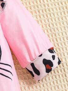 1pc Baby Girls Leopard Print Bowknot Cute Kitten Pattern Jumpsuit - Pink - View 5