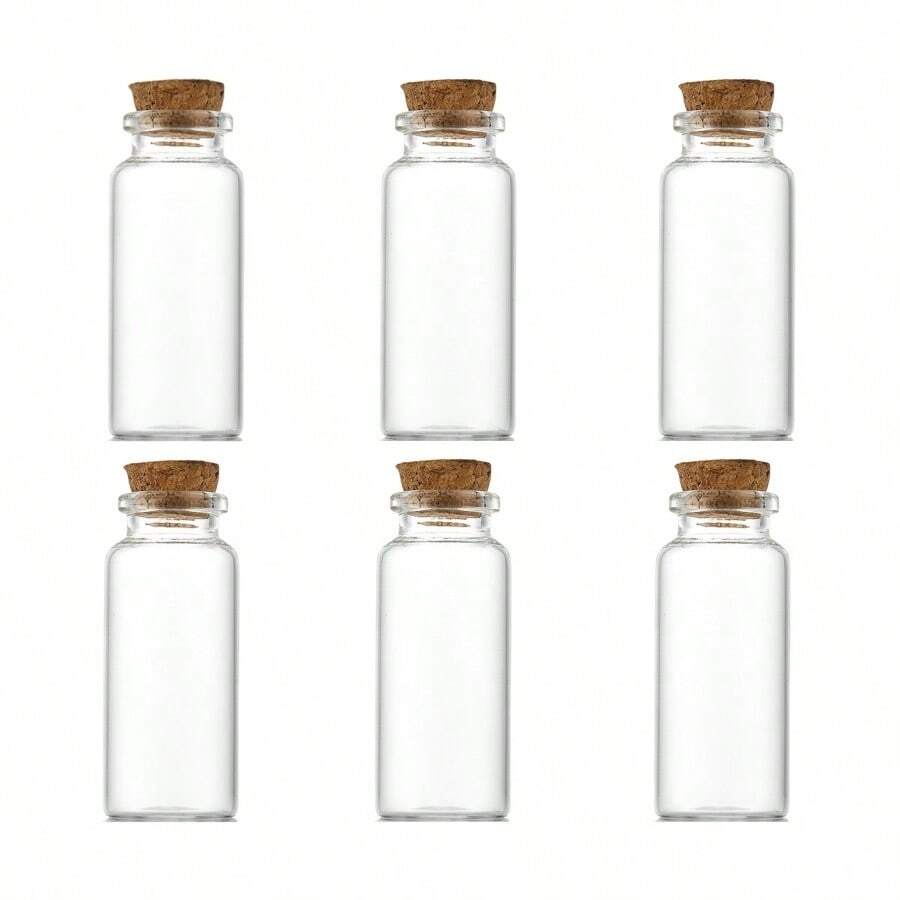 6pcs-30ml Coconut Shell Lid Small Glass Bottles With Cork, Mini Bottles With Neck Cork Stoppers, Small Vials With Lids, Tiny Glass Bottles, Mini Potion Bottles, Message In A Bottle For Theme Party, Sand, Halloween DIY Bottle Decoration - Clear - View 1