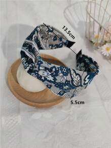 1 pieza Diadema ancha con lazo y estampado de flores, accesorio para el cabello de tela para uso diario, diadema para mujeres, accesorios para el cabello