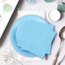 100Pcs Light Blue Tableware Set Blue Graudation Party Supplies Summer Disposable Dinnerware Set 50Pcs Paper Plates 25Pcs Napkin 25Pcs Cups For Wedding Birthday Bride Shower Party Table Decor - 藏蓝色 - 查看 7