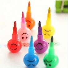 5 Pcs Happy Cartoon Face Crayons - Colorful Gourd Design For Students, Great For School Supplies, Birthdays, Christmas And Halloween Gifts, Cute Mini Back To School Supplies