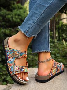 Ultra-Light Thickened Flat Soft-Bottomed Soft-Textured Leopard Print Beach/Outdoor/Home Elevated Sandals