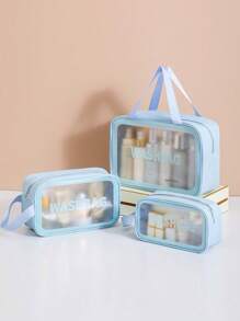 1pc/3pcs PVC Cosmetic Bag Set, Makeup Organizer, Waterproof Toiletry Pouch, Portable Cosmetic Storage Bag, Large Capacity Storage, Ideal For Home And Travel, Back To School,Party Supplies, Festival Gifts For Fall Home Decor